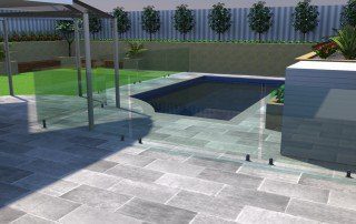 2D Design Pool with Frameless Glass Fences and Grey Limestone Paving Services Perth