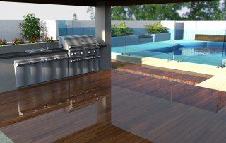 High Quality Timber Wood decking with Limestone Pool Paving