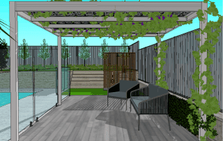 2D Grey Wood Decking with Vineyard Patio Landscape Design Services