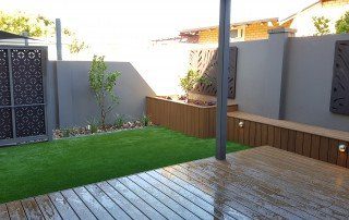 Artificial Grass with Timber Wood Decking Landscape Perth